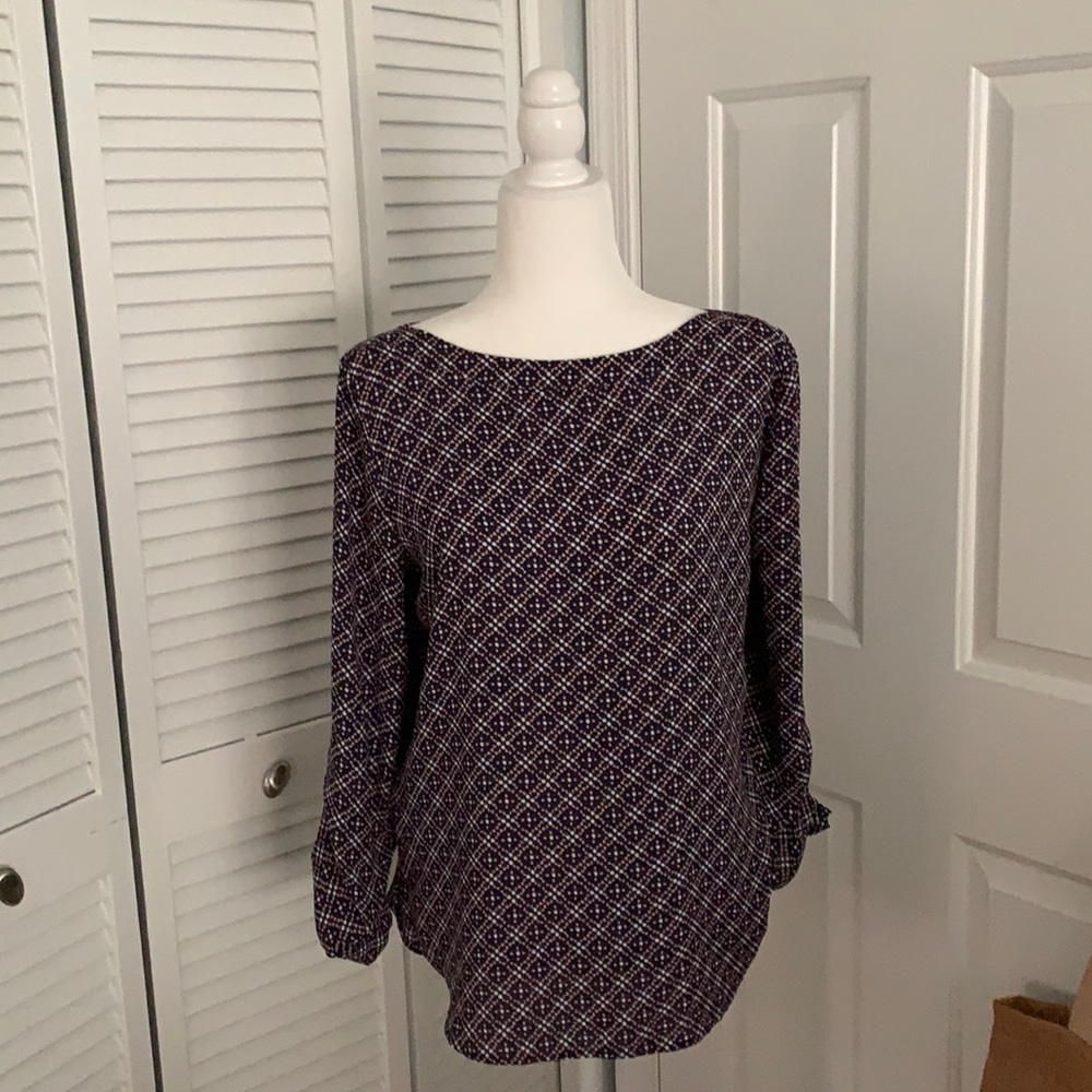 Blue/Pink/Cream designed long sleeve blouse